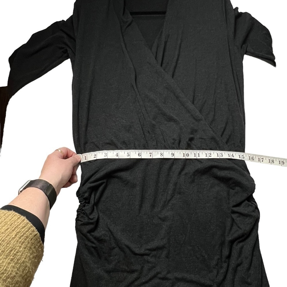 Michael Stars Modal Dress Women's Large Charcoal Grey Faux Wrap LS Rouched Sides - Picture 6 of 8